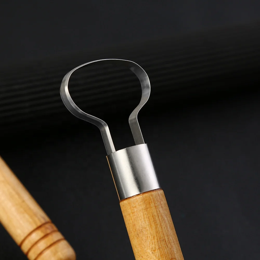 Wood Handle 3 PCS Sculpture Scraper Knife Carved Sludge Shaper Ceramic Pottery Clay Trimming Big Loop Tools Set