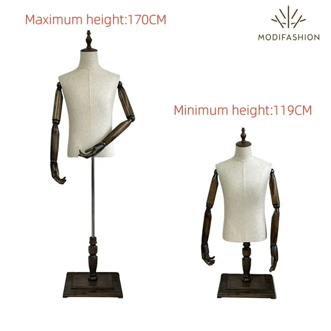 High Quality Wholesale Flexible Wooden Arms Male Suit Mannequin For Display Adjustable Half Body Male Mannequin