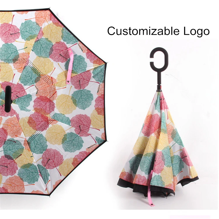 
Custom windproof full body double layer car travel upside down outdoor sun rain reverse inverted umbrellas with logo prints 