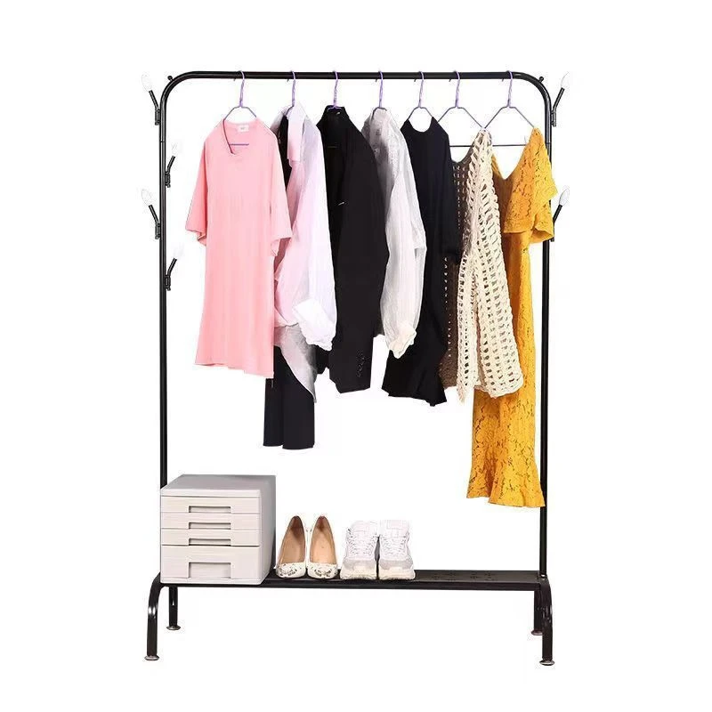 Wholesale Price Minimalist Design Household Coat Shoe Rack with Hooks Bedroom Black Coat Rack Commercial Garment Display Shelf