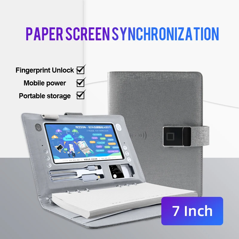 Smart Digital Cloud Based Journal MP4 Video Note Book with Power Bank and USB Gift Password Fingerprint Lock Planner Notebook