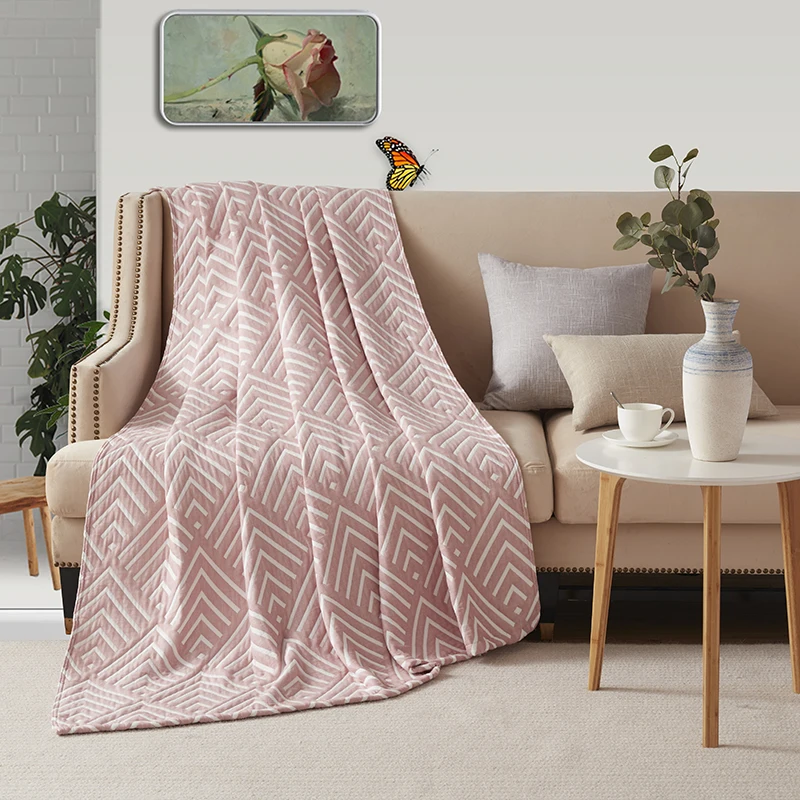 Super Soft Jacquard Cotton Woven Throw Blanket Lightweight Decorative Knit Blanket Sofa Travel Office Machine Washable