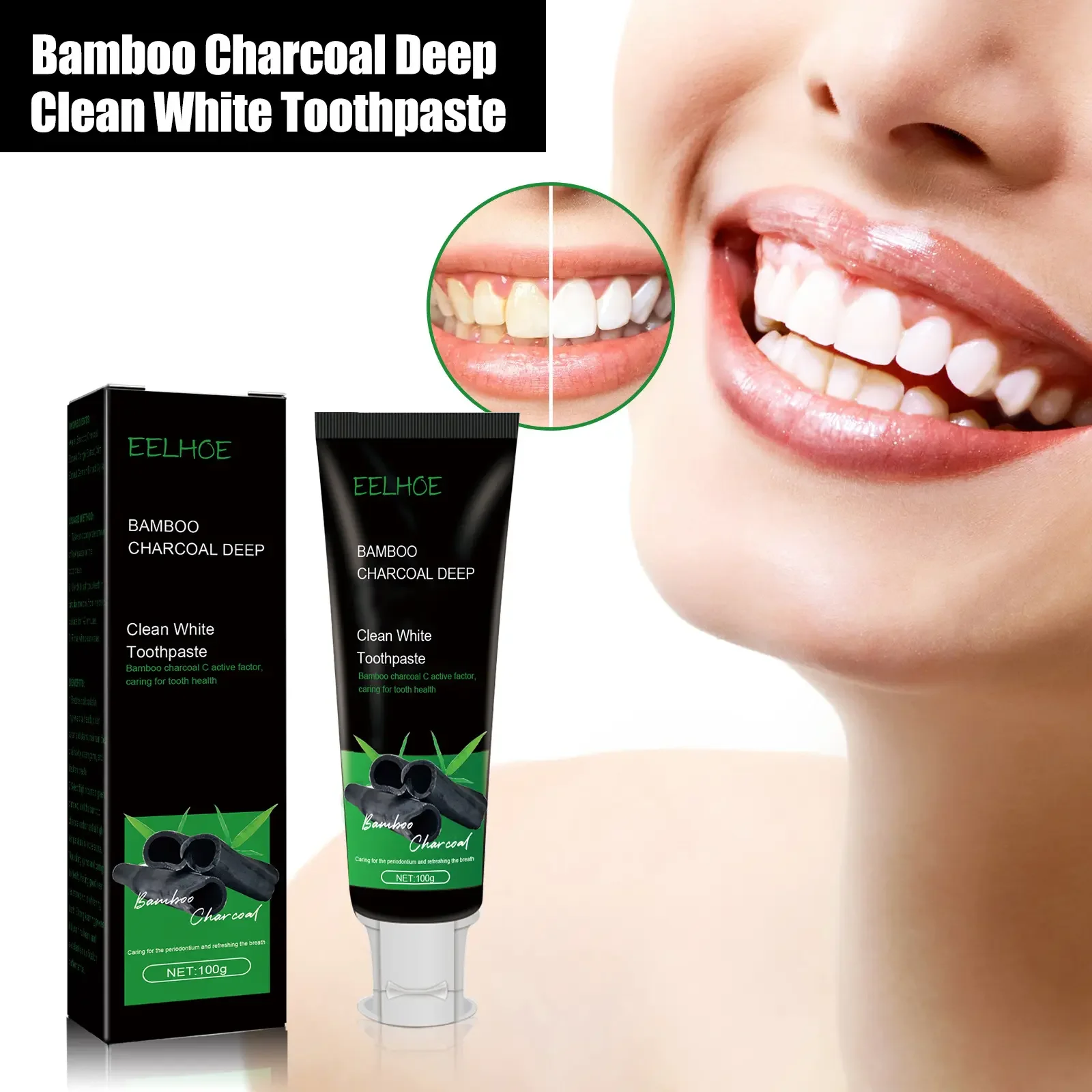 Bamboo charcoal deep tooth whitening toothpaste to clean dental stains, remove oral odor, and brighten teeth