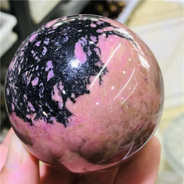 high quality natural crystal Peach blossom stone sphere polished healing rhodonite crystal quartz ball for sale
