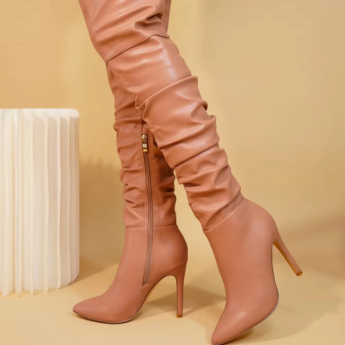 Genuine Leather Autumn Winter Women Knee Thin High Heels Ladies Boots Wholesale High Quality Womens Shoe Box China 2 Pairs 22-33