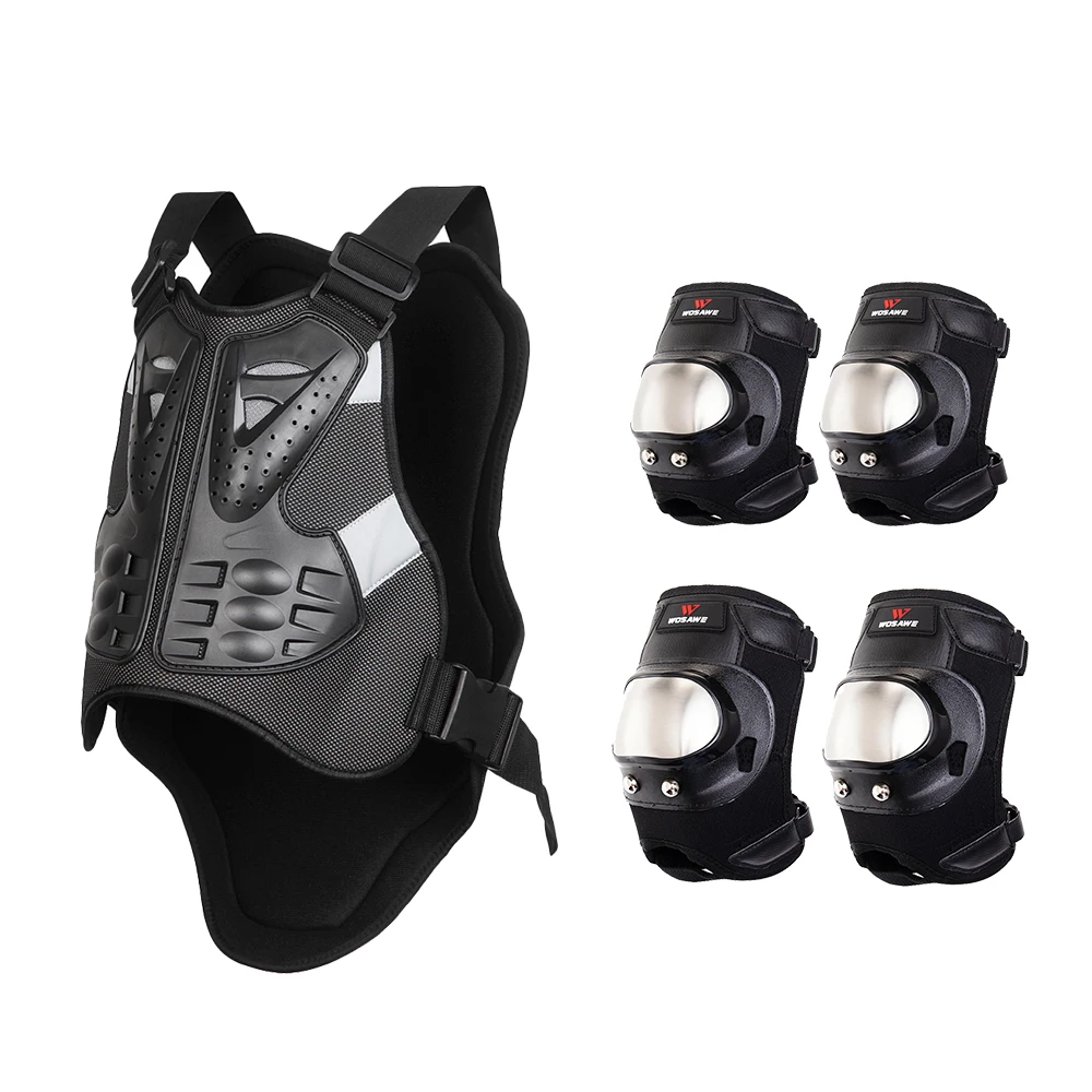 WOSAWE Motorcycle Vest Armor Stainless Steel Knee Pads Elbow Guard Set Snowboarding Skate Motocross Racing Off-road Protection