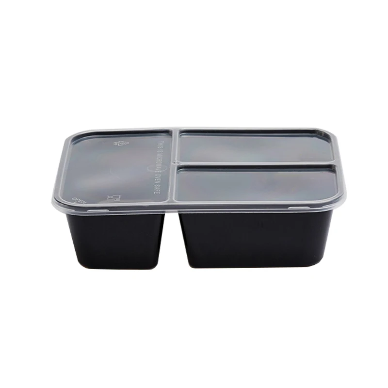 Disposable Food Container Custom Box Packaging Plastic Storage Pp for Restaurant with 3 Compartment 3 Divide with Lid Carton