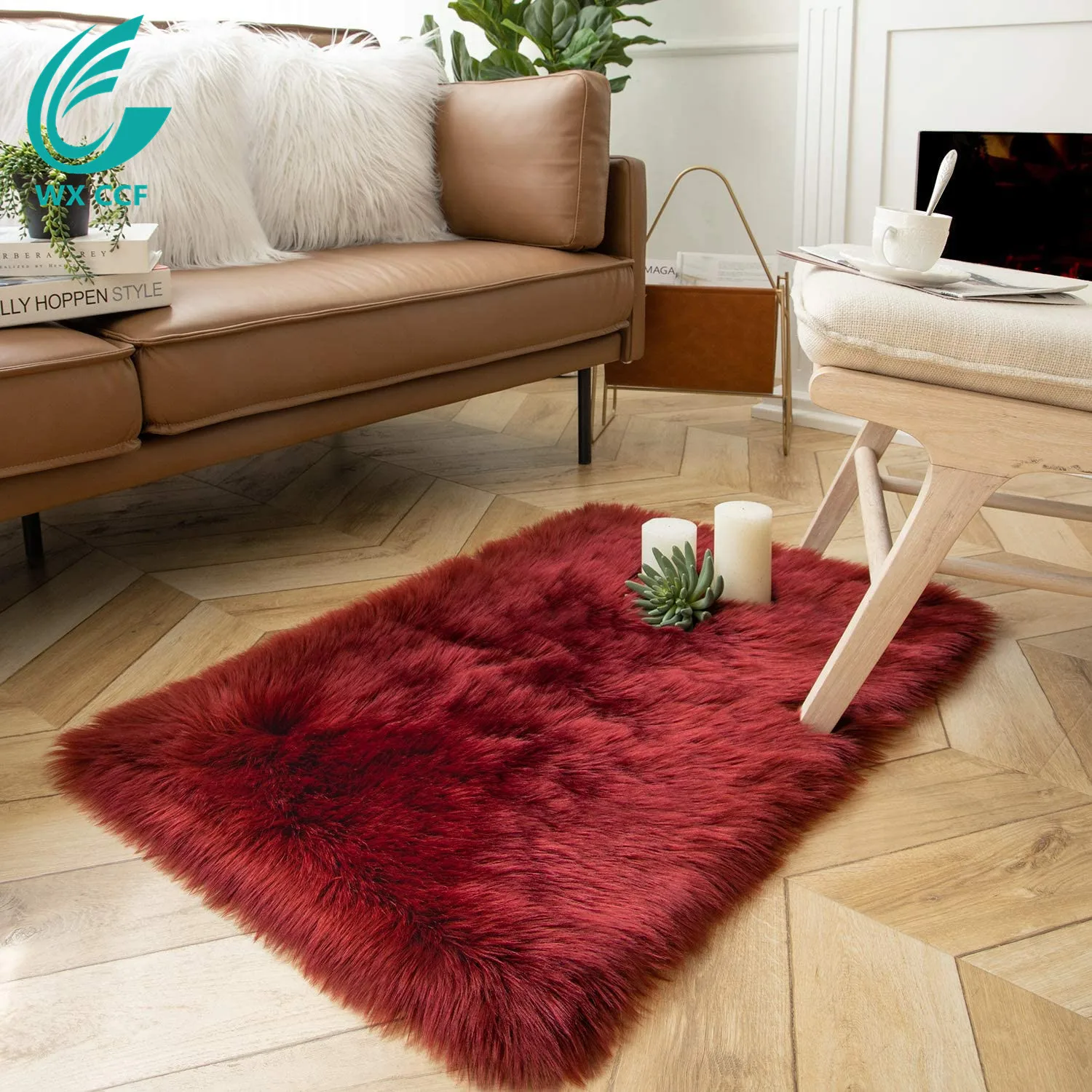 Factory super soft shaggy large size custom fake wool fur carpet