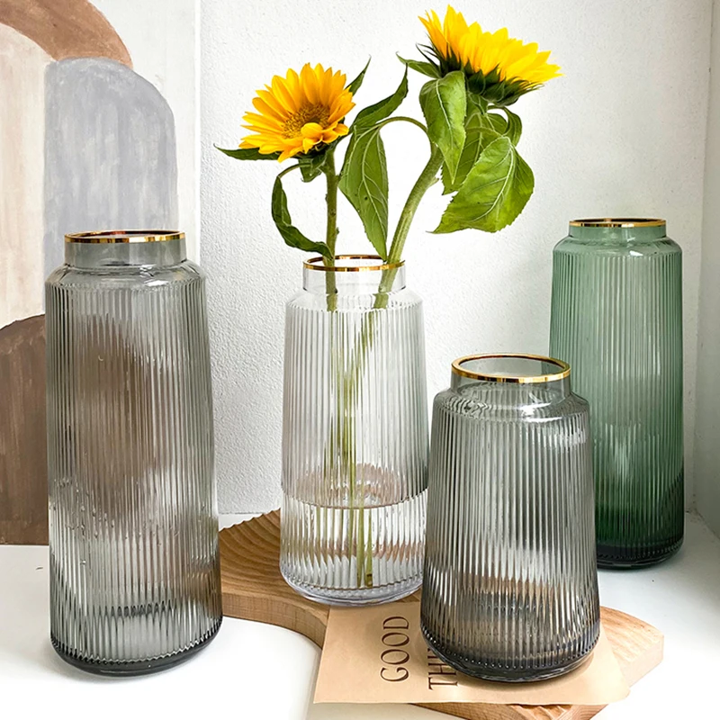 Wholesale Nordic light luxury decorative vase ornaments clear crystal flower glass vase