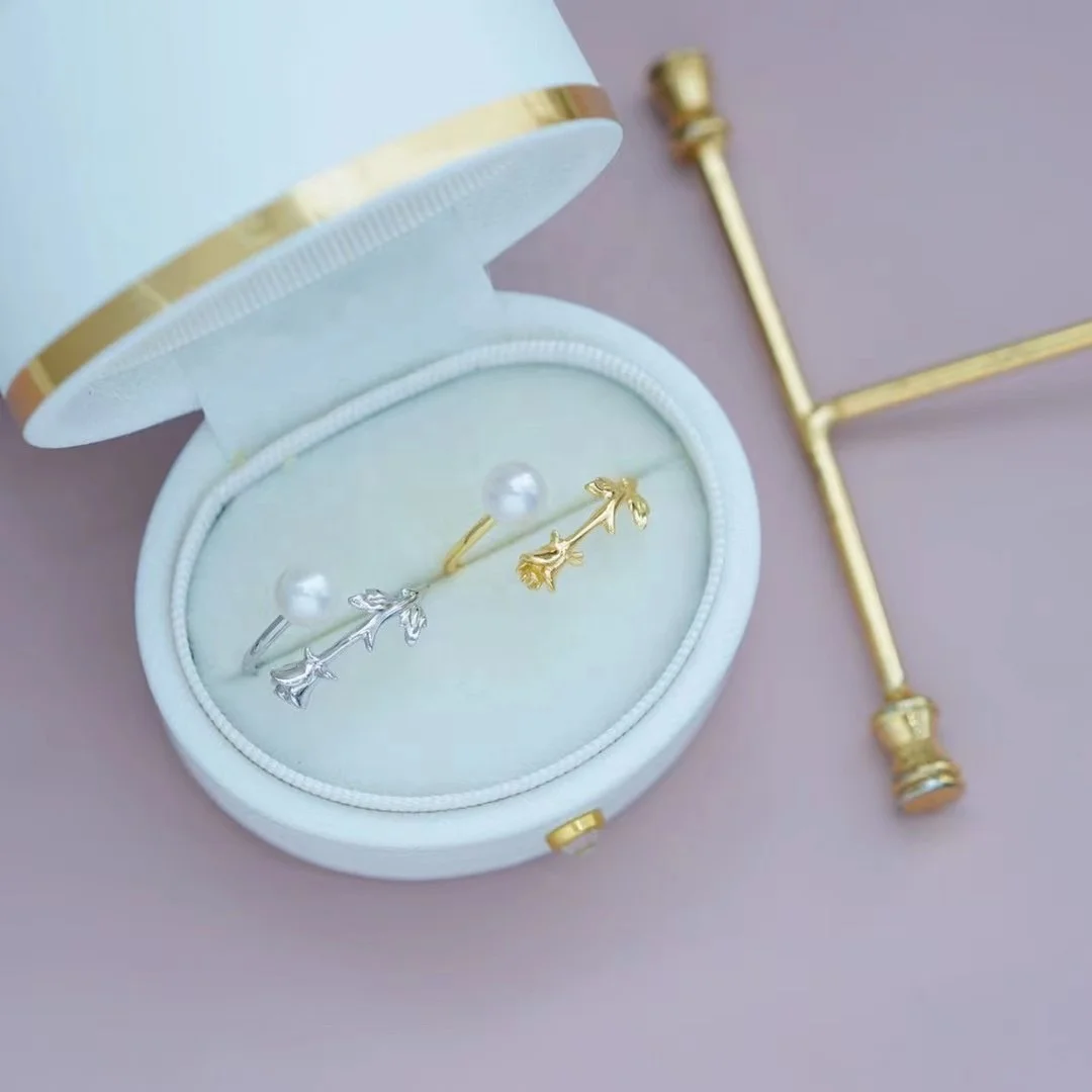 R1089 7-8mm Natural Freshwater pearl Ring accessory 925 sterling silver Adjustable size engagement jewelry ring for women