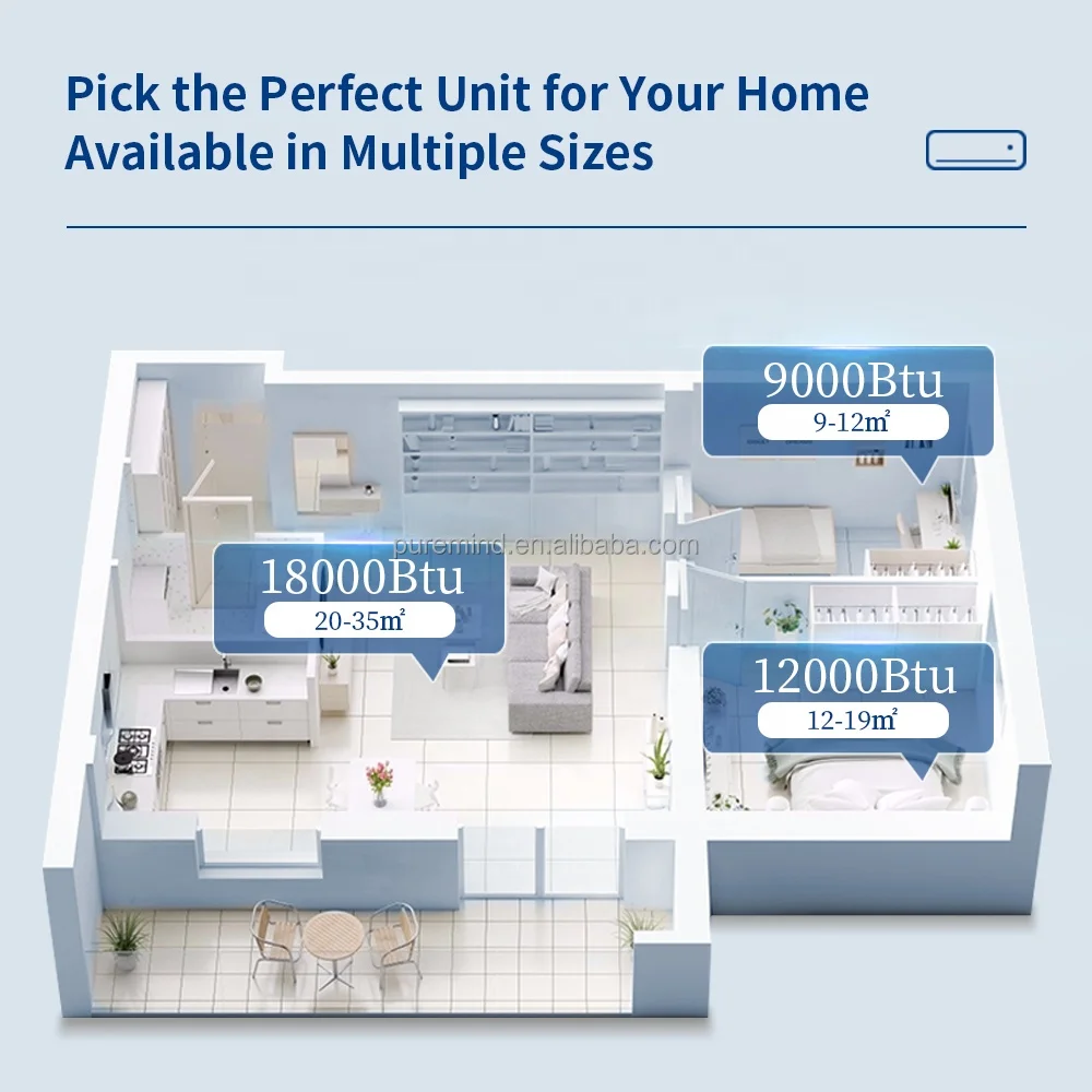 OEM Home Wall Mounted AC Unit 1.5 Ton Non-inverter Mini Split Air Conditioning Unit 9000-24000Btu Ductless Air Conditioners Wifi
