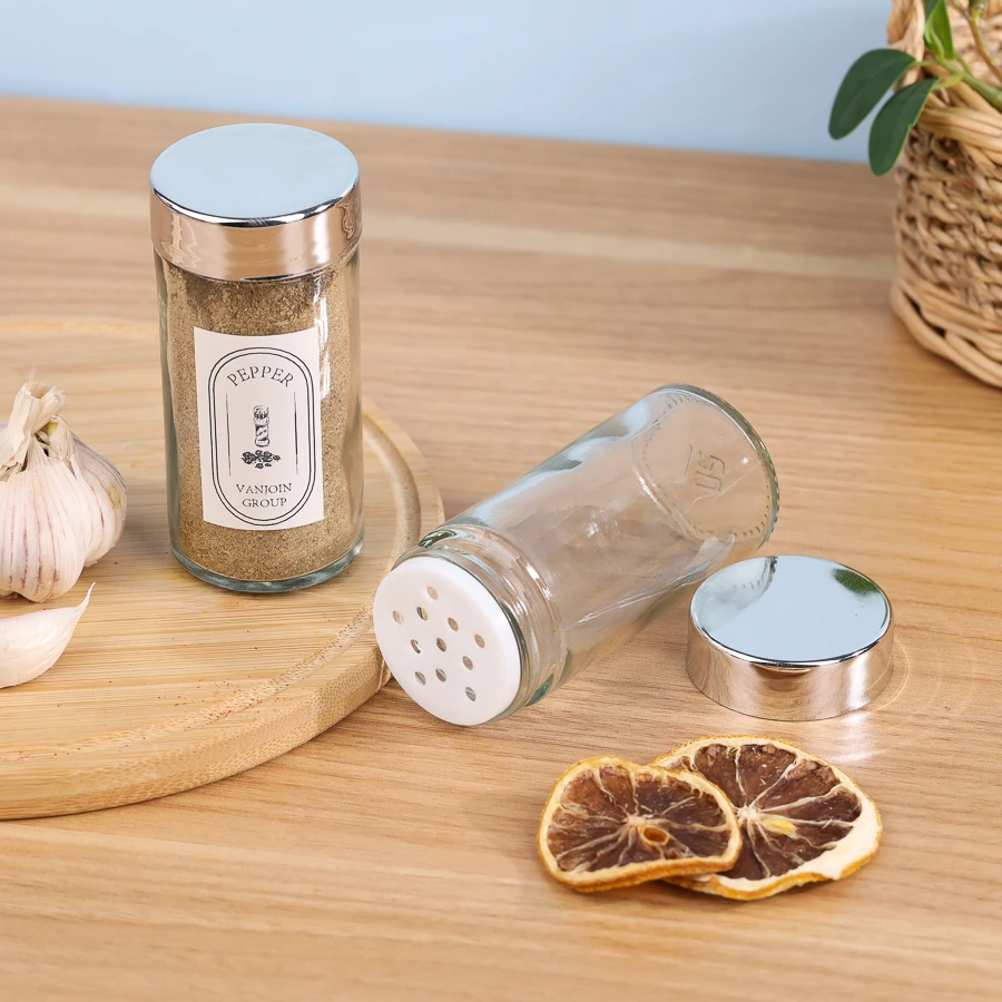 3oz round glass spice shaker bottles pepper powder salt allspice glass container with shaker id