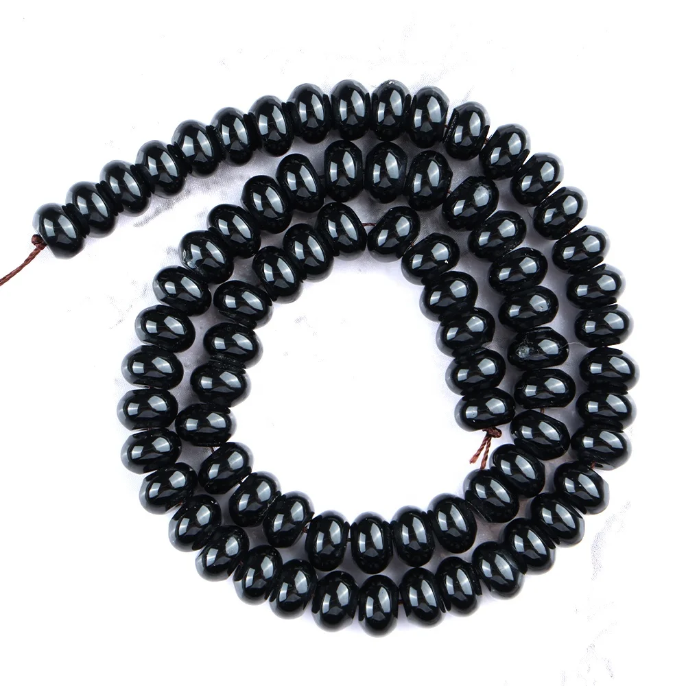 Wholesale A+ Natural Black Agate Rondelle Beads 5*8mm 8*10mm Loose Gemstone Beads Crystal and Crystal Beads for Jewelry Making