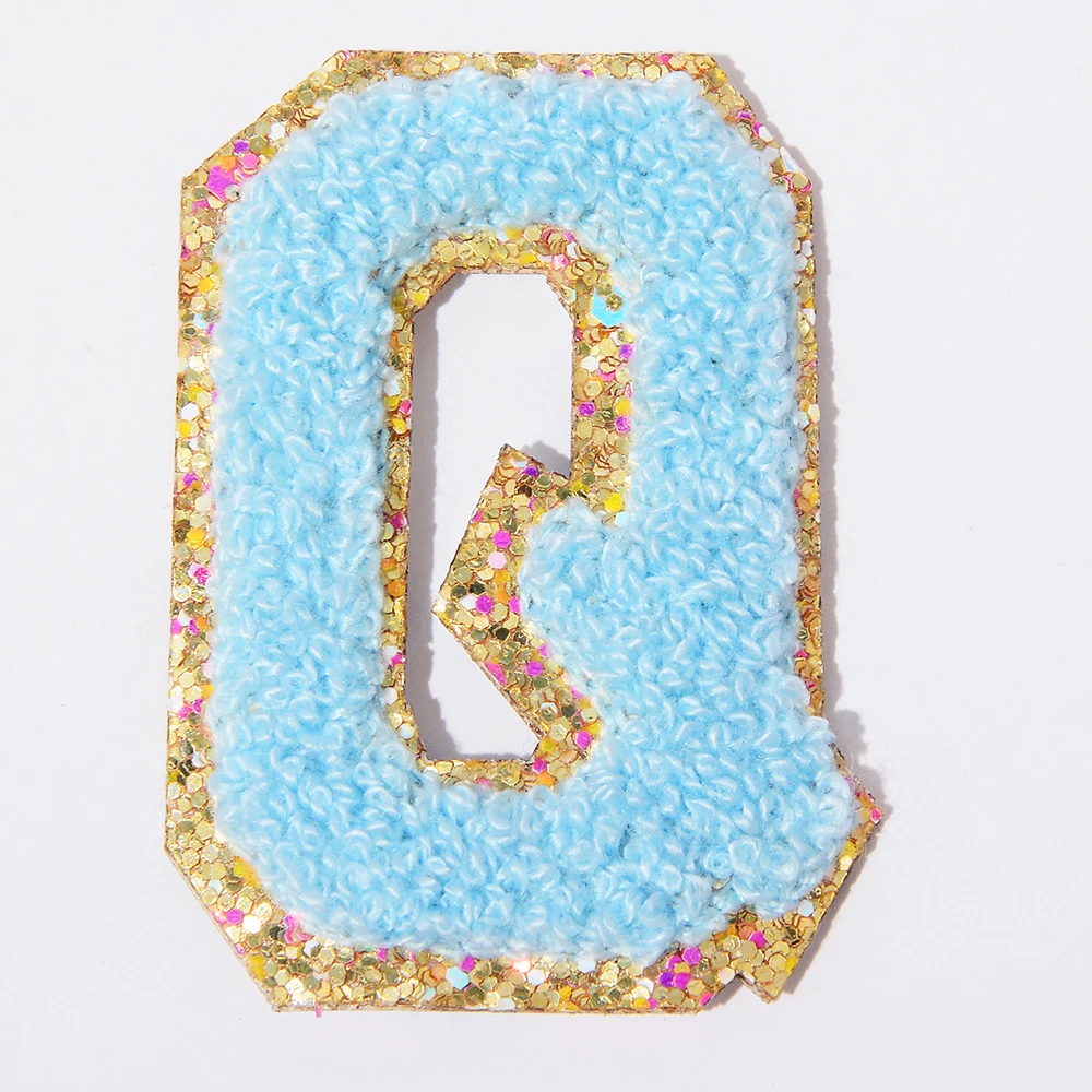 Stock Multi Colorful Cute Embroidered Sticky Clothing iron patches Smiley Face Rainbow Letters Heart Adhesive Chenille alphabet