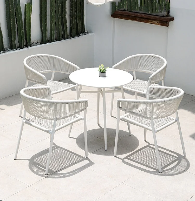 White Outdoor Table And Chairs Patio Open Air Balcony Rattan Chair Lounge Area Cafe Outside Pendulum Table And Chairs Set