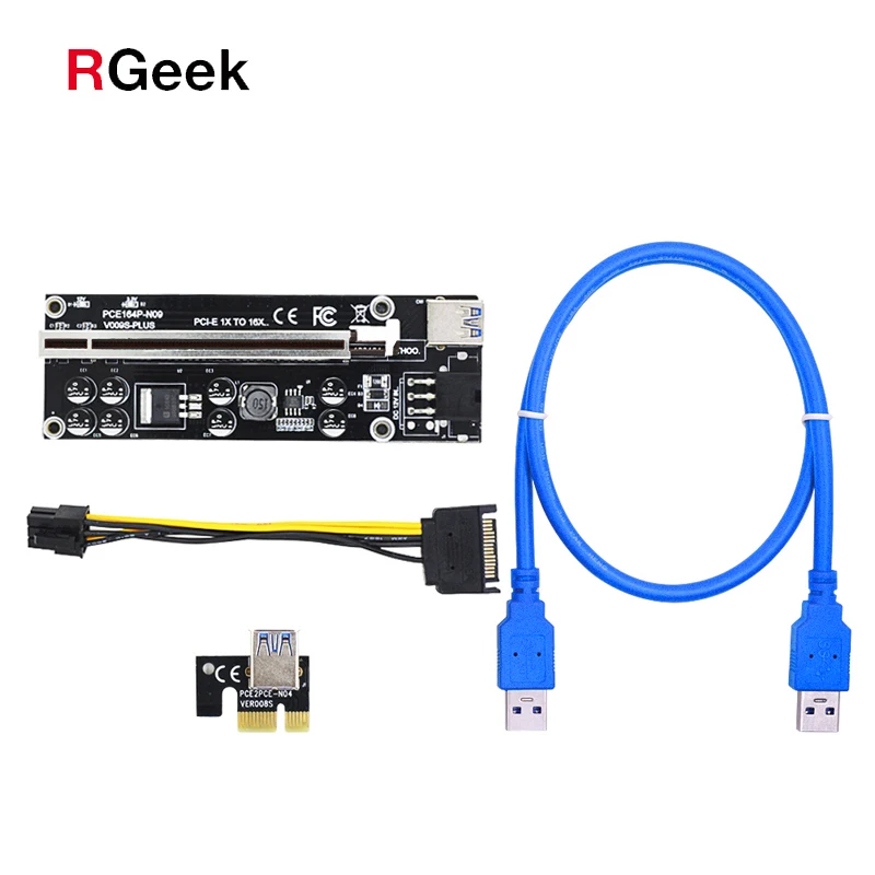 RGEEK Raiser 009s Plus PCI-E Райзер-карта PCI Express GPU Райзер Ver 009s Plus SATA к 6-контактному разъему, графическая карта для ПК