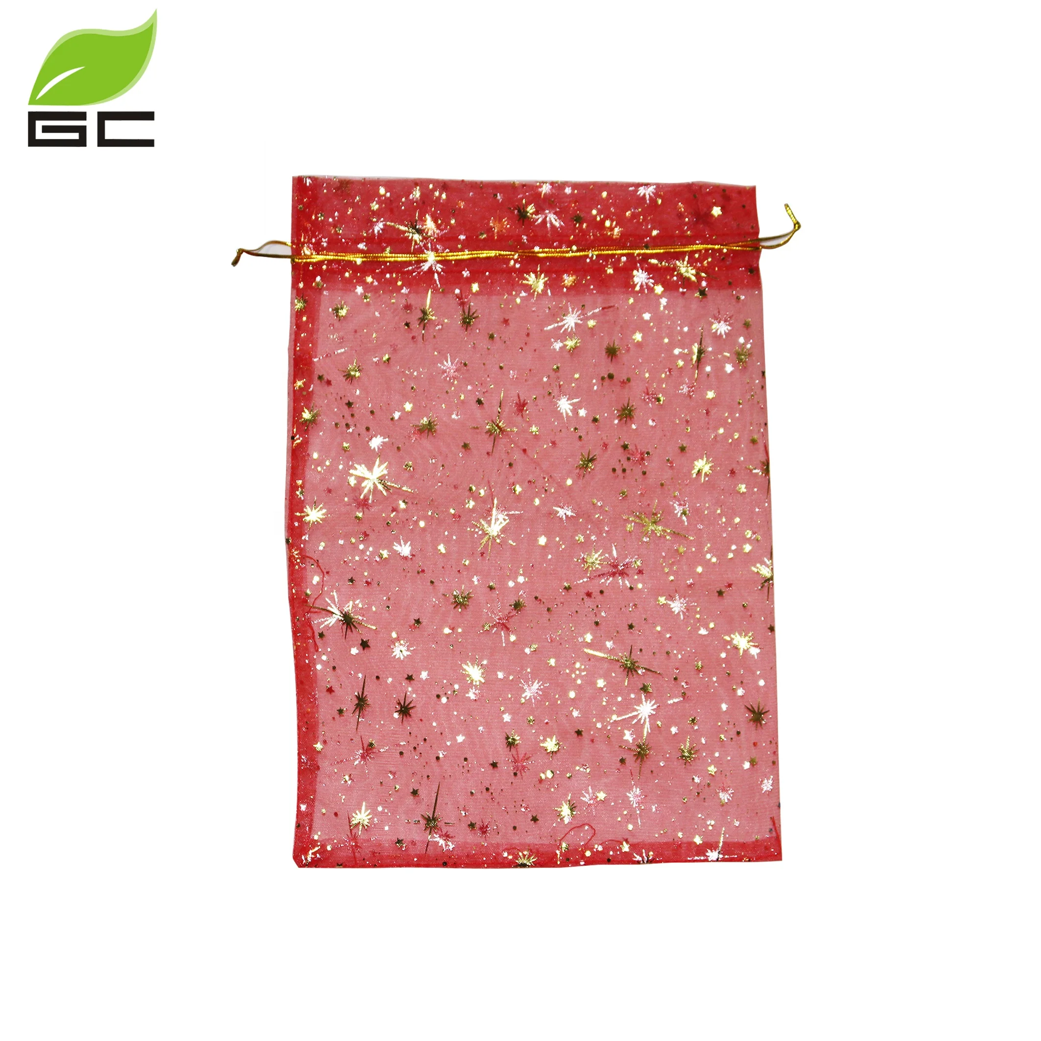 Customized Size 5x7/7*9/9*12 Organza Bags Red Flower Stamping Moon Star Organza Bag