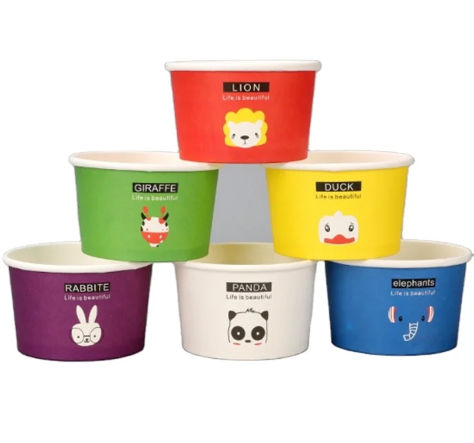 Custom printed ice cream paper cups with lids and spoons ice cream container