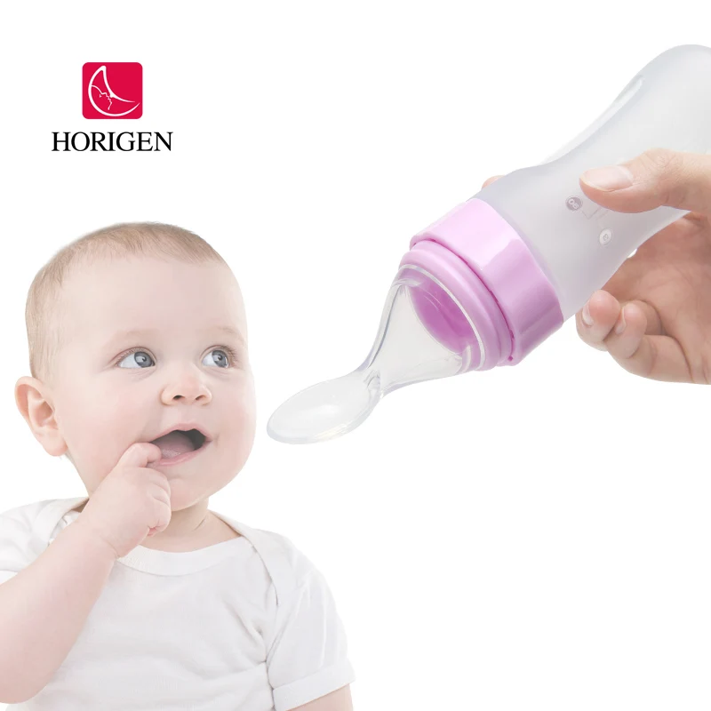 factory custom Food grade Feeding Bottle Silicone Baby Food Dispensing Spoon for Infant Newborn baby food feeder