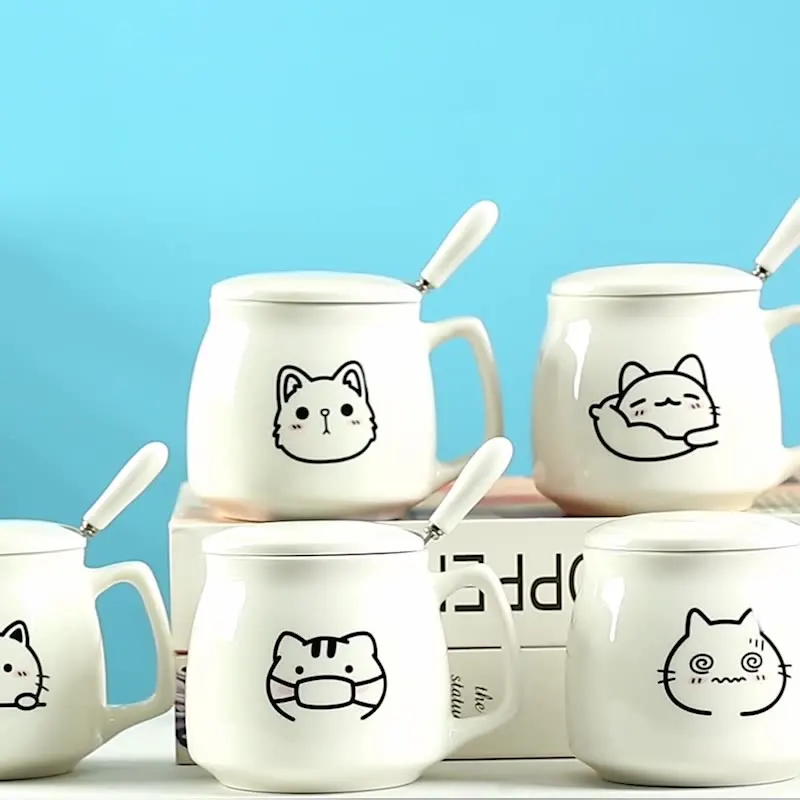 wholesale Custom logo Creative Student office ceramic mugs Cute Animal pattern coffee milk breakfast cup