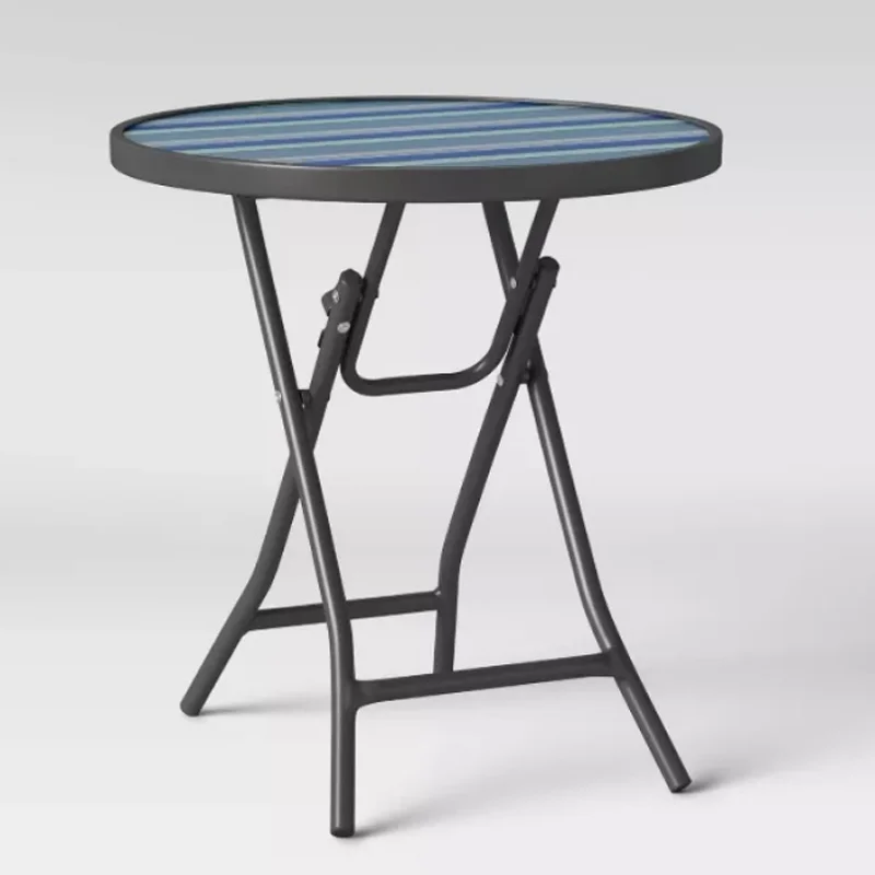 Small steel outdoor patio portable folding round coffee glass garden table