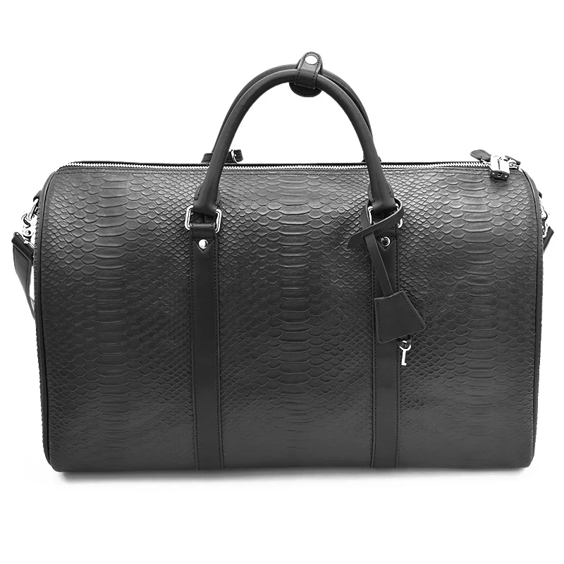Luxury Custom Logo Snakeskin Leather Waterproof Large Gym Duffel Bag Custom Travel Bags For Mens