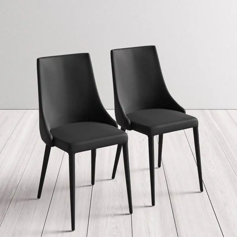 Modern Restaurant Furniture high back black PU leather dining chair with metal legs