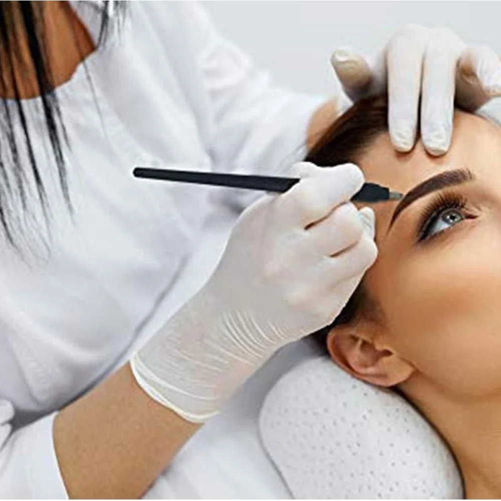 Nano micro 0.15mm 18U black blade Pink/Black Disposable Microblading Pen with Ring Ink Cup For Permanent Makeup Eyebrows