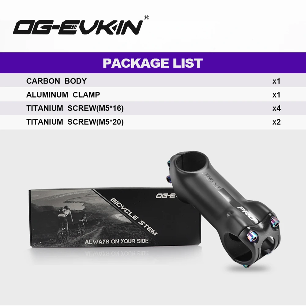 OG-Evkin BS-004 Carbon Stem MTB Road Bike 70/80/90/100mm 10 Degree 28.6mm 31.8 Titanium Screws Stem Mountain Bicycle Part