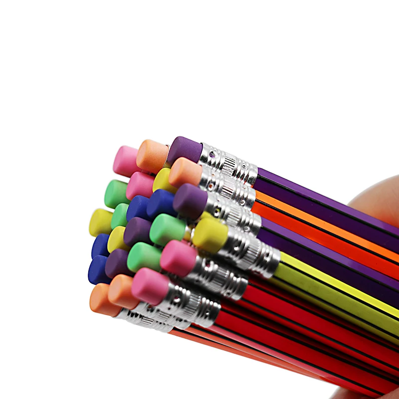 Деревянный карандаш с неоновой полосой HONGHU, набор для художественного письма HB 2B, с ластиком, для школы и офиса