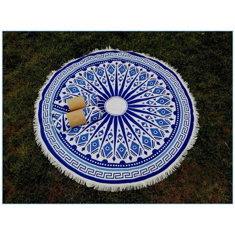 Hot Sale Summer Quick Dry Microfiber Custom Logo Round Beach Towel 150*150cm With Tassel