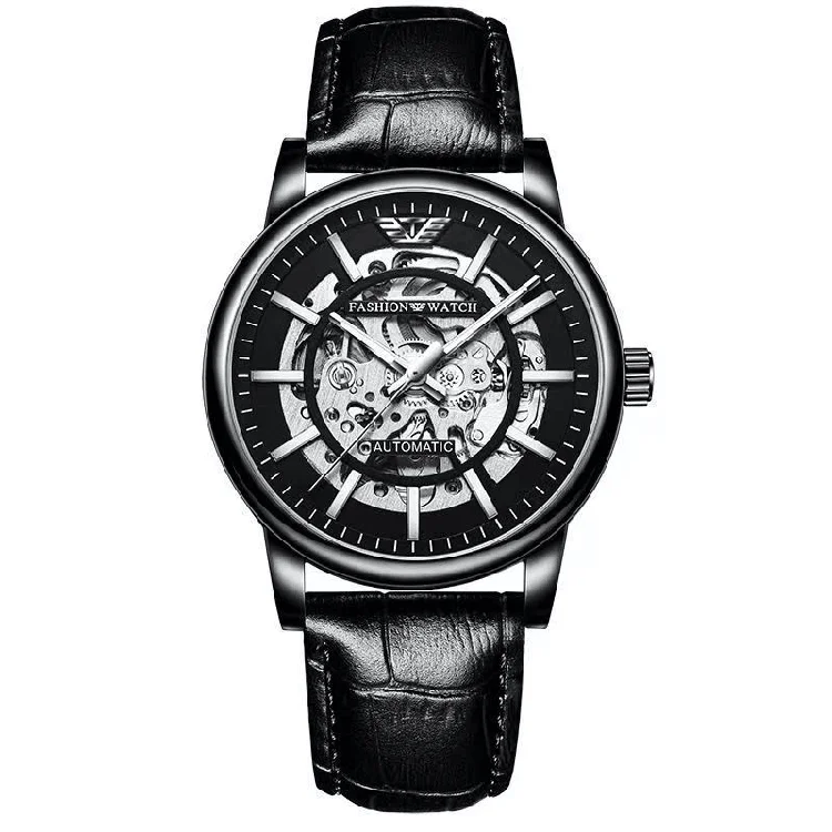 Custom logo All stainless steel see through skeleton dial Minimalist Men Automatic Watch
