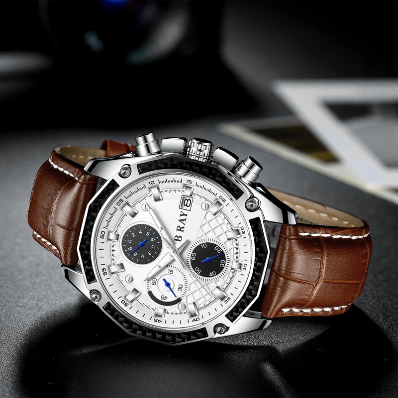 2021 B RAY 9005 Factory Price Three Dials Leather Watch Men Business Waterproof Calendar High Quality Watch