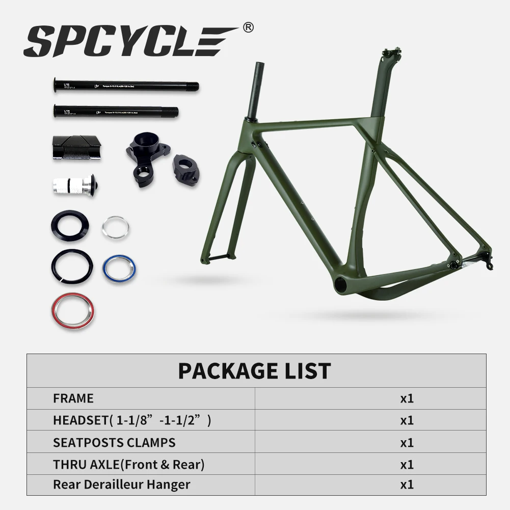 Chinese Factory T1000 Full Carbon Fiber Gravel Frame 700C Disc Brake Aero Carbon Gravel Frame Army Green