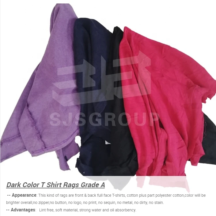Oil absorbency Recycled Waste Textile Cutting Second Hand Clothes Disposable Dark Colored T-shirt 100% Cotton Rags