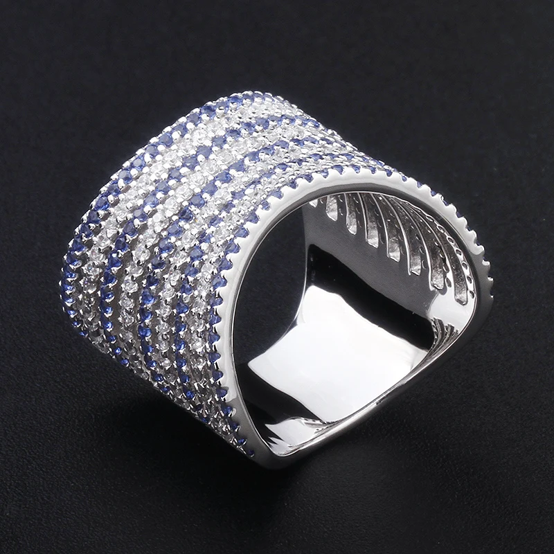 2023 new arrivals s925 luxury women jewellery cubic zircon big 18k gold ring designs for girls with blue stone real silver 925