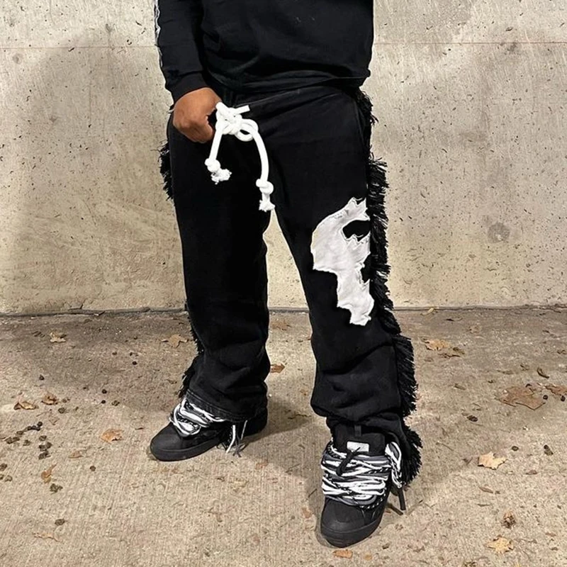 YSJY custom high quality patchwork jogger baggy loose vintage pocket cut and sew acid wash distressed patch pants for men