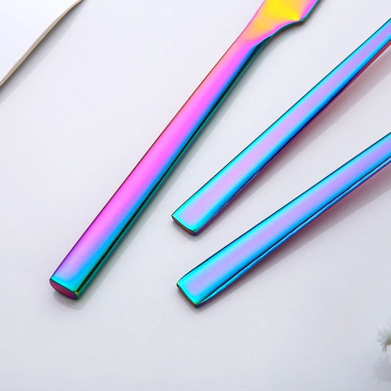 Wholesale Colorful Iridescent Spoon Fork Knife Set Stainless Steel Eco-friendly Cutlery With Ice scoop spoon