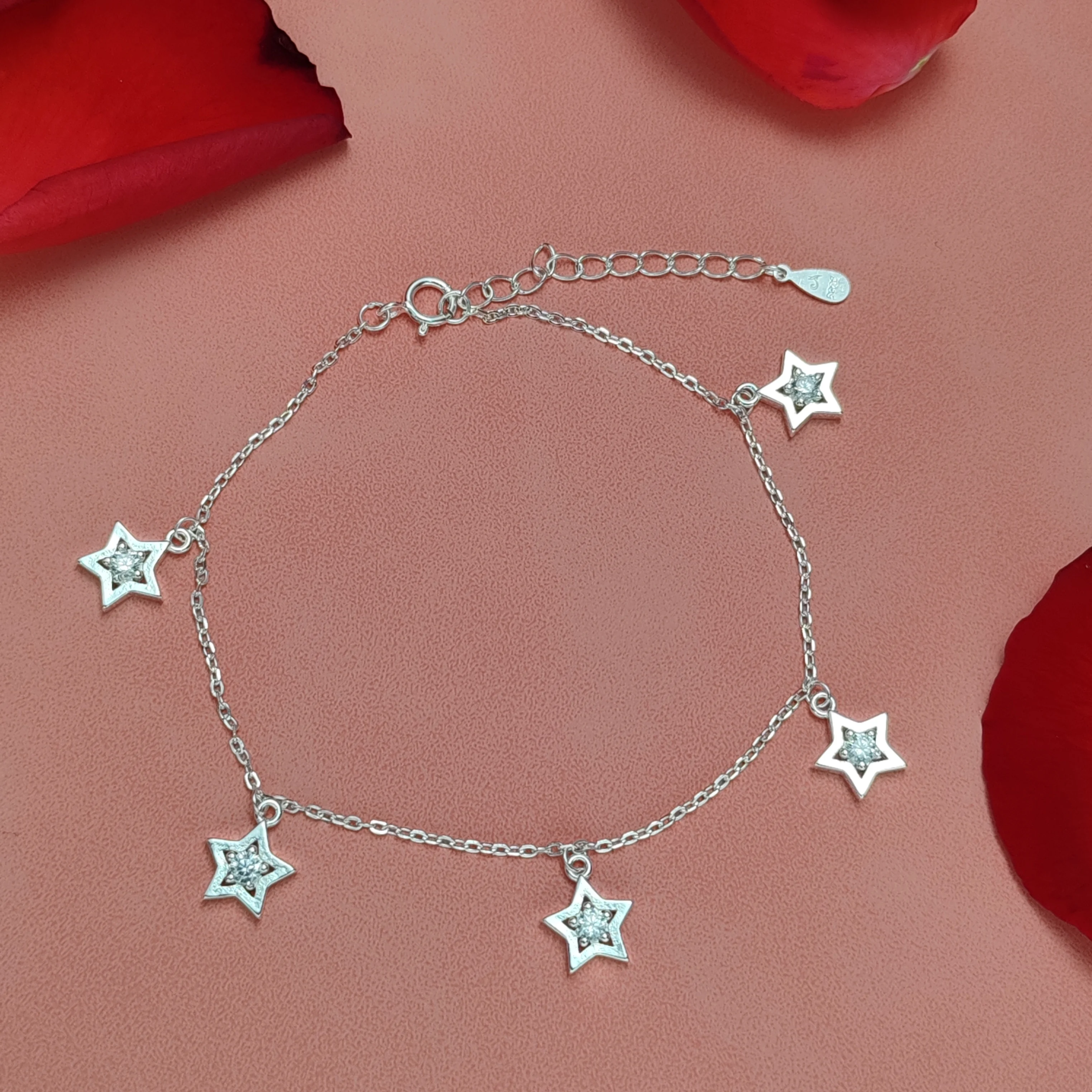 European And American New Star Moon 925 Sterling Silver Five Pendant Bracelet Fashion Jewelry Bracelets For Women