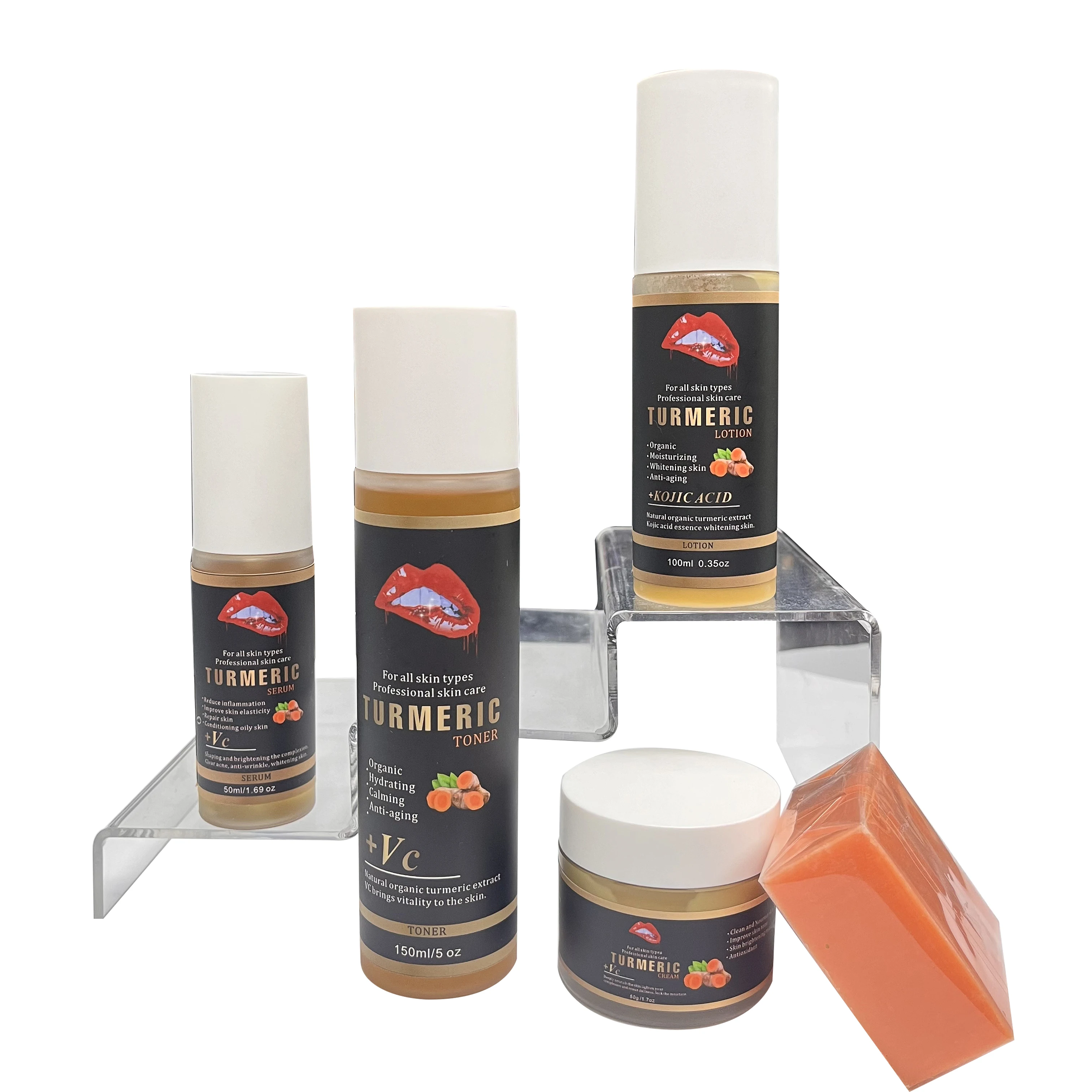Low Moq Private Label Turmeric Skin Care Set for Brown Skin Face Care Whitening Turmeric Skin Care Set