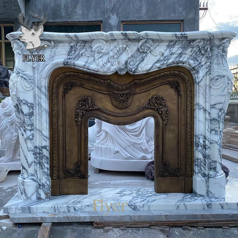 Hot sell modern design luxury fireplace surround gray marble carved fireplace mantle french fireplace