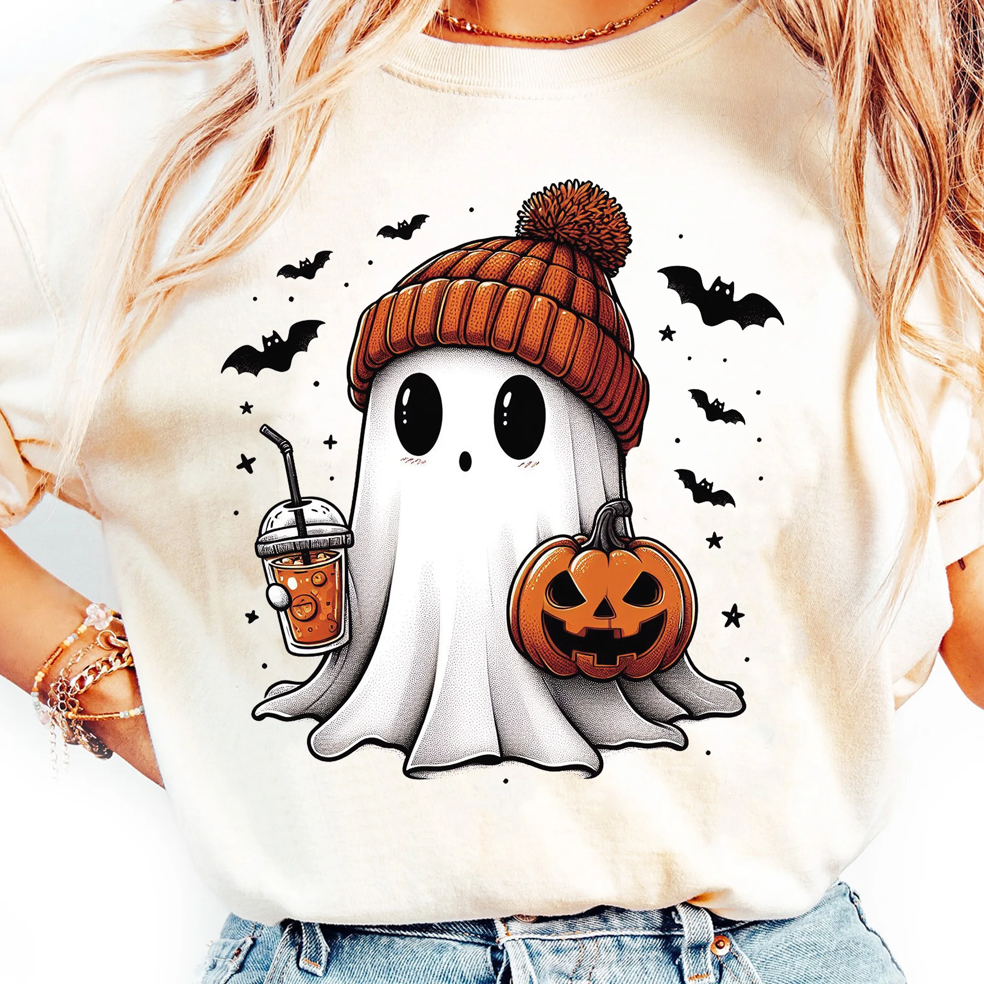 NO MOQ factory price 2024 new trends custom dtf printing transfer halloween fall boo jee ghost spooky screen print transfers