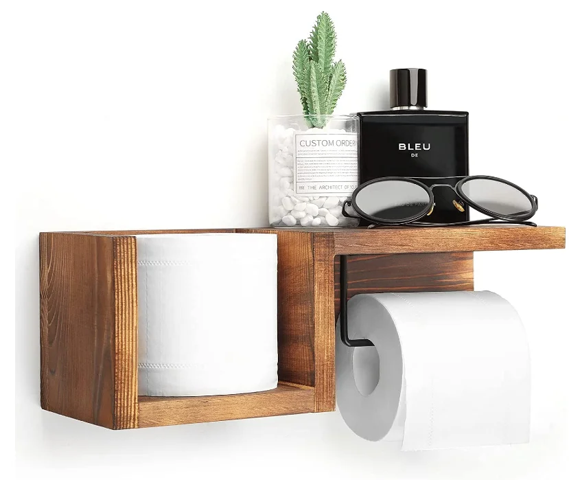 Best selling wall mounted kitchen bathrooms toilet paper holder wood toilet paper holder with shelf