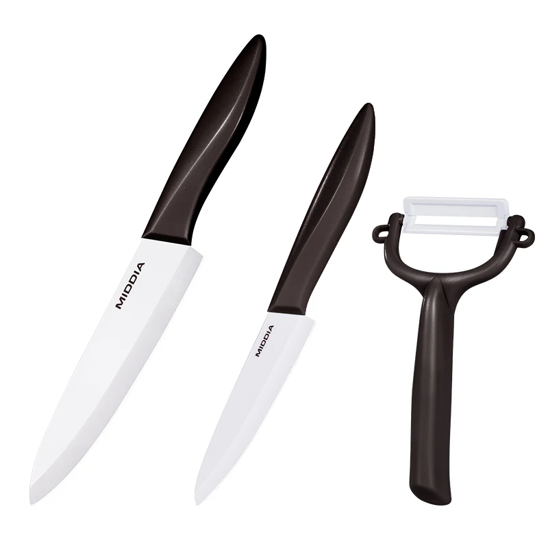 Ceramic Kitchen Chef Knives Set 3 Pieces 6 Inch Chef Cutting Knife 4 Inch Fruit Cutter With Peeler