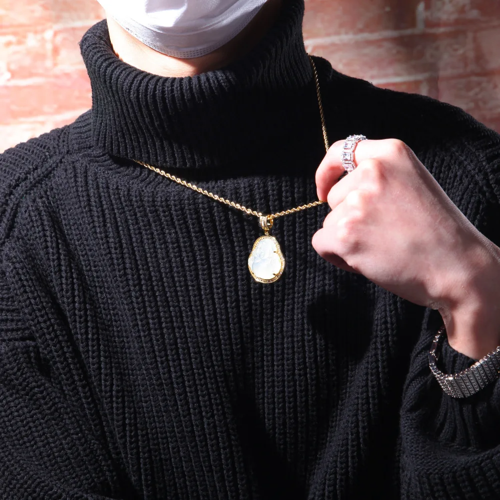 High quality fashion hiphop jewelry brass gold plated buddah jade pendant