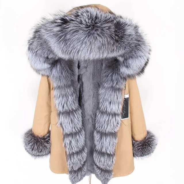 Maomaokong real fur long coat Oversize Hooded Long parka