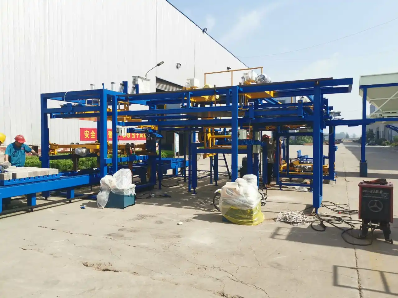 Fully automatic simple hollow solid brick block cuber palletizing packing machine system