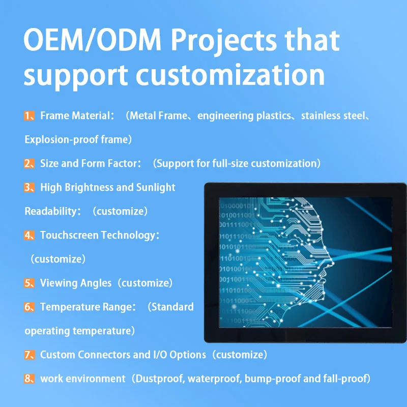 OEM/ODM изготовленный на заказ промышленный компьютерный монитор водонепроницаемый пыленепроницаемый противоударный и устойчивый к падению дисплей