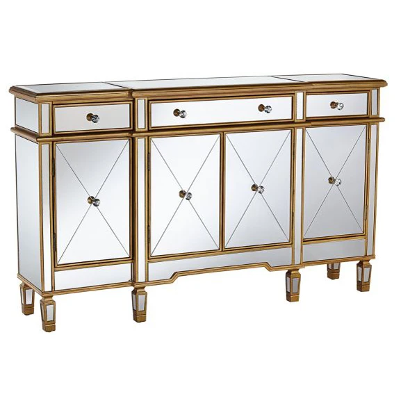 contemporary 3-door mirrored buffet cabinet