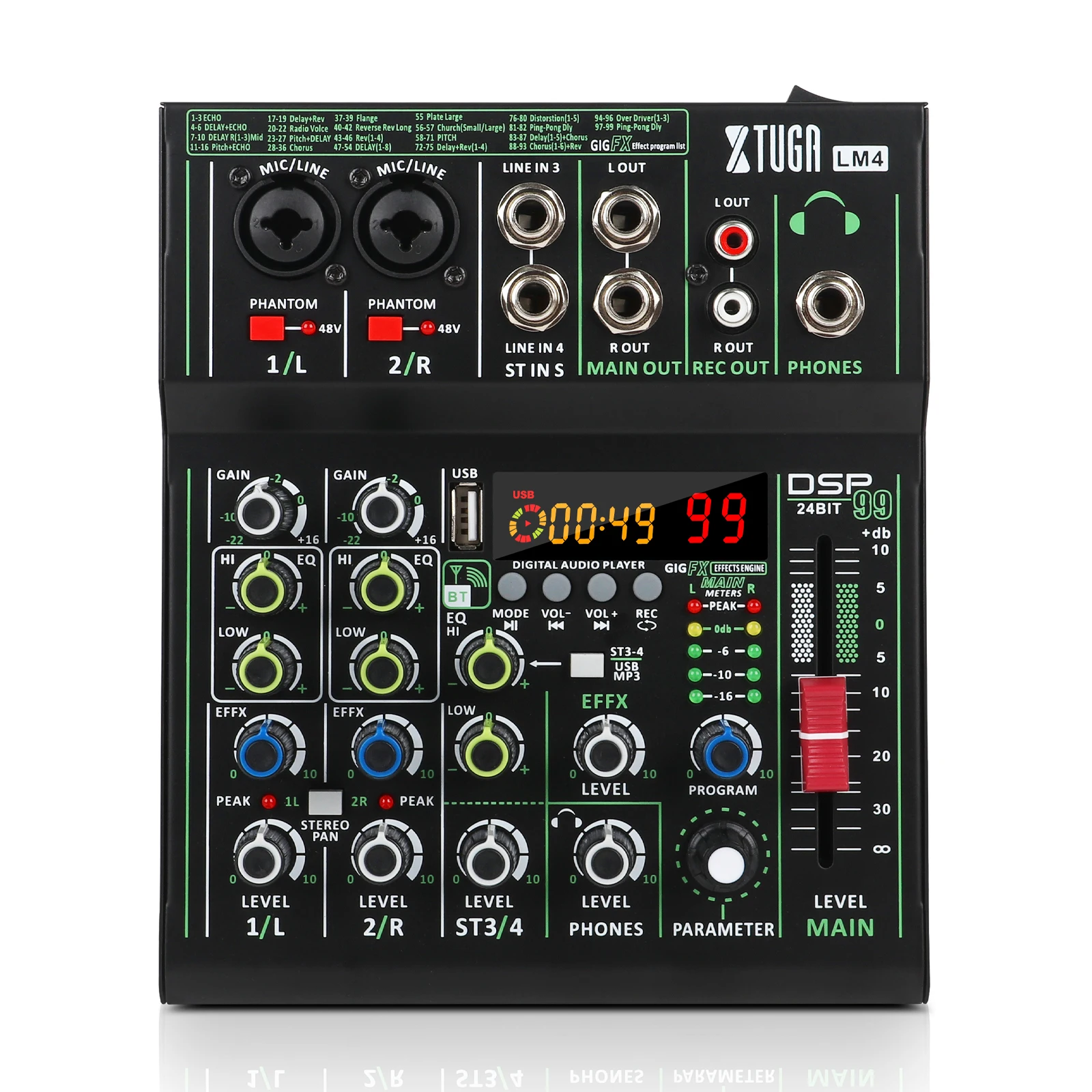 GPUB LM4 4 Channels Portable Audio Mixer Home Karaoke Sound Mixing Computer Audio Mixer 99 DSP